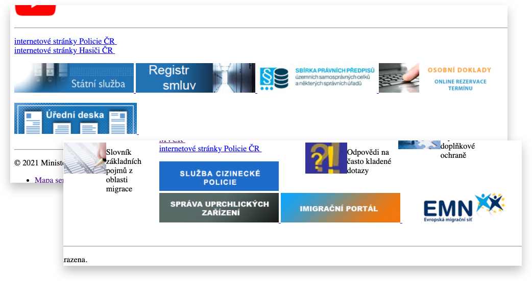 Printscreen showing images of text on the Ministry of the Interior of the Czech Republic website