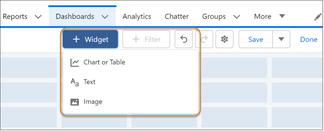 Adding Widgets in Salesforce Dashboards