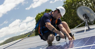 Man installeert zonnepanelen