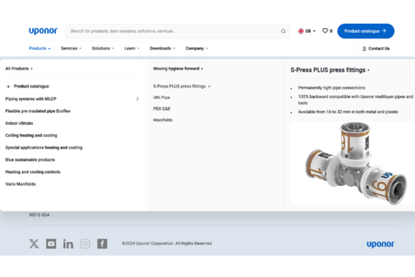 Uponor-website menu